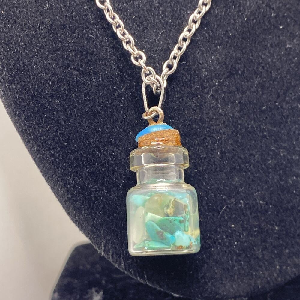 Womens Custom Turquoise Stone Jar Necklace Southwest